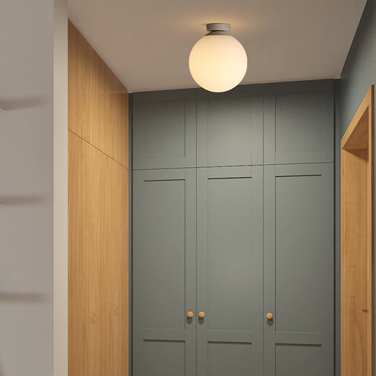 Modern Opal Glass Globe Flush Mount Lamp - 1 Light 6/8/10 Wide White Ceiling Fixture / 6