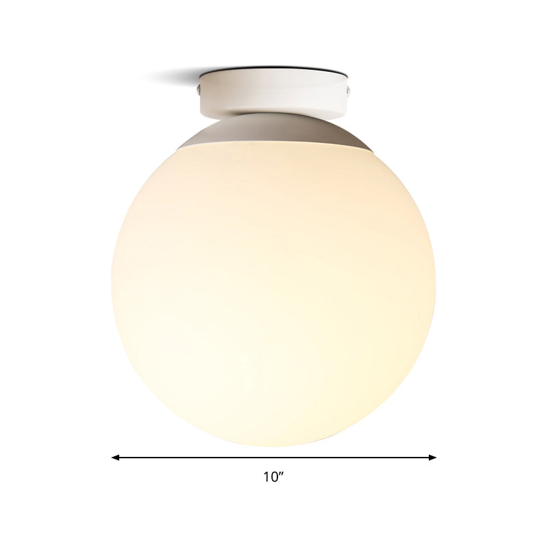 Modern Opal Glass Globe Flush Mount Lamp - 1 Light, 6"/8"/10" Wide, White Ceiling Fixture