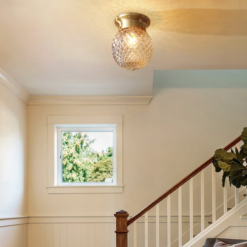 Modern Gold Flush Mount Light with Globe Prism Glass Shade - 1 Light Kitchen Flush Lighting