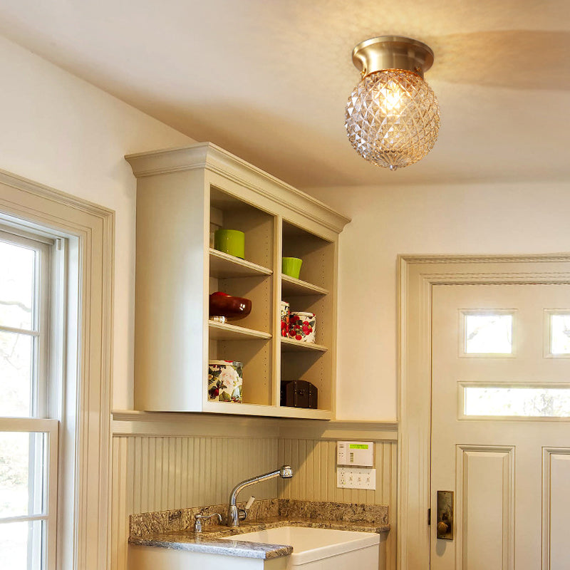 Modern Gold Flush Mount Light with Globe Prism Glass Shade - 1 Light Kitchen Flush Lighting