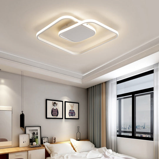 Modern LED Square Flush Ceiling Light in White/Black/Gold for Bedroom, Acrylic Design, Warm/White