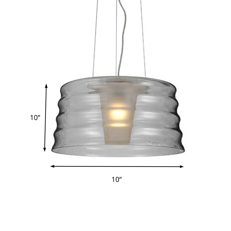 Contemporary 10/14 Wide Drum Chandelier Pendant With Ruffle Glass And Led Lighting For Living Room