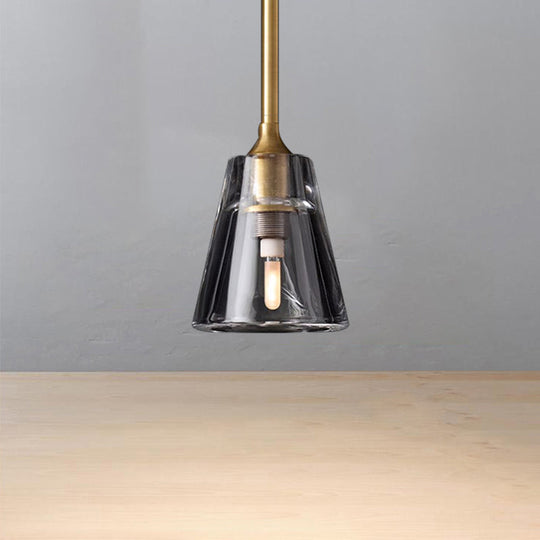Modern Black And Brass Cone Pendant Light With Led Double Smoke Glass