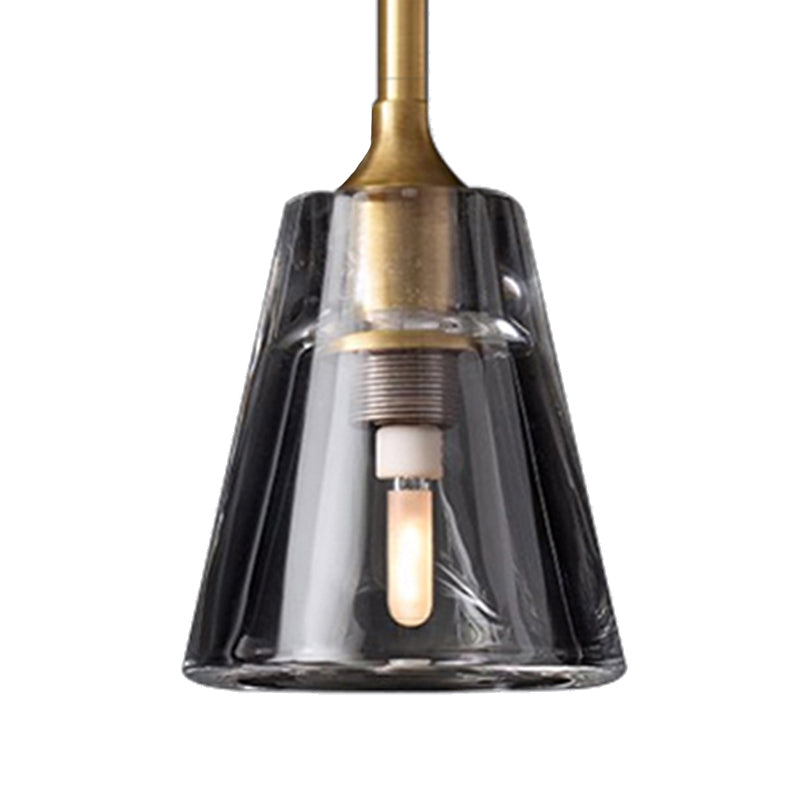 Modern Black And Brass Cone Pendant Light With Led Double Smoke Glass