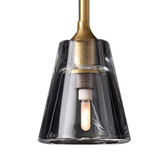 Modern Black And Brass Cone Pendant Light With Led Double Smoke Glass