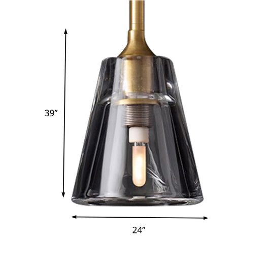Modern Black/Brass/Chrome Cone Pendant Lamp with LED Double Smoke Glass Ceiling Fixture
