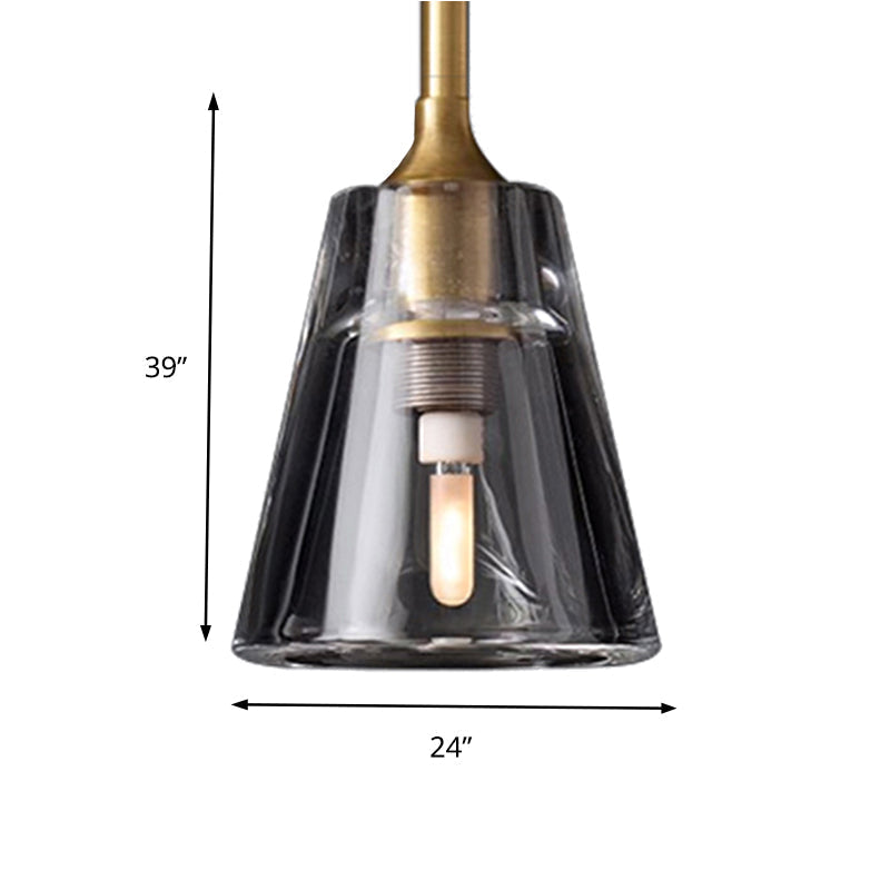 Modern Black And Brass Cone Pendant Light With Led Double Smoke Glass