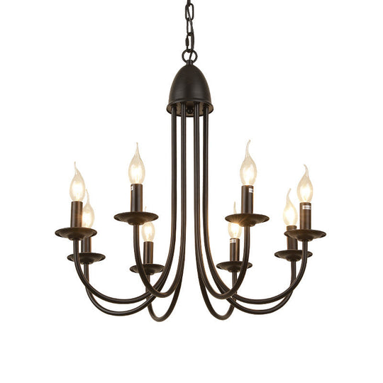 Rustic Style Bronze Iron Chandelier Light with 6/8 Heads, Bare Bulb Pendant for Dining Room, Curved Arm Design