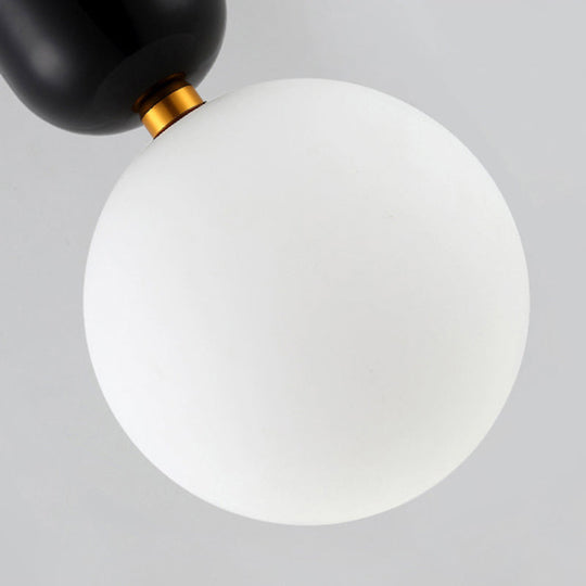 Modern Black/Gold/White Ball Pendant Light with Milky Glass Led - 1 Light, 6"/8"/12" Wide Ceiling Fixture