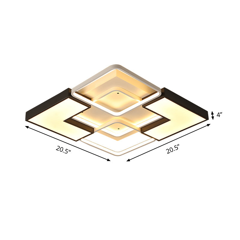 Contemporary Metal LED Ceiling Light Fixture for Living Room - Black, Rectangular/Square Flush Design in Warm/White - 20.5"/27"/31.5" W