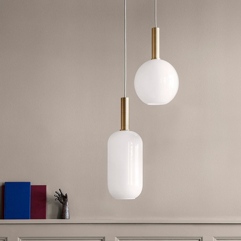 Luminaire suspendu moderne en verre blanc – Plafonnier LED en laiton à 1 lampe
