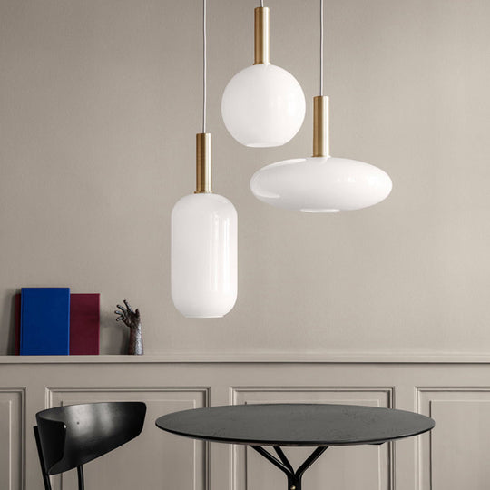 Luminaire suspendu moderne en verre blanc – Plafonnier LED en laiton à 1 lampe