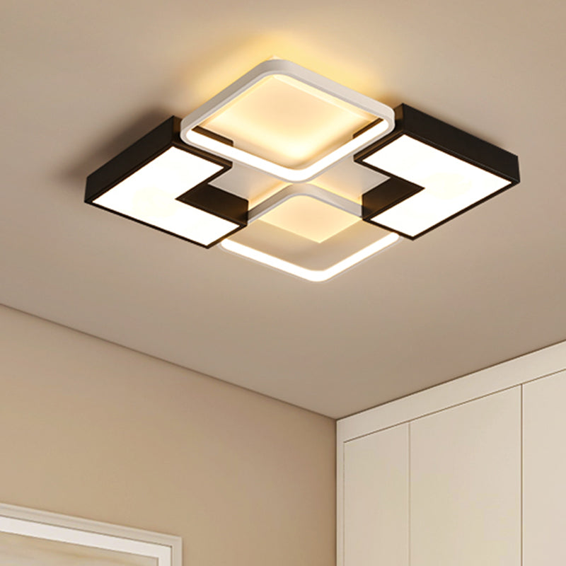 Modern Black Metal LED Ceiling Flush Light: Simple Square/Rectangular Fixture for Bedroom - 20.5"/27"/31.5" Wide