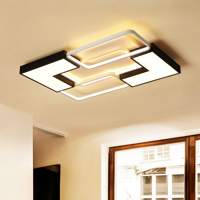 Modern Black Metal LED Ceiling Flush Light: Simple Square/Rectangular Fixture for Bedroom - 20.5"/27"/31.5" Wide