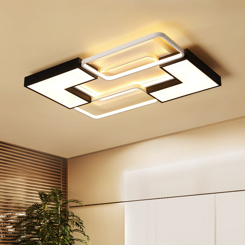 Modern Black Metal LED Ceiling Flush Light: Simple Square/Rectangular Fixture for Bedroom - 20.5"/27"/31.5" Wide