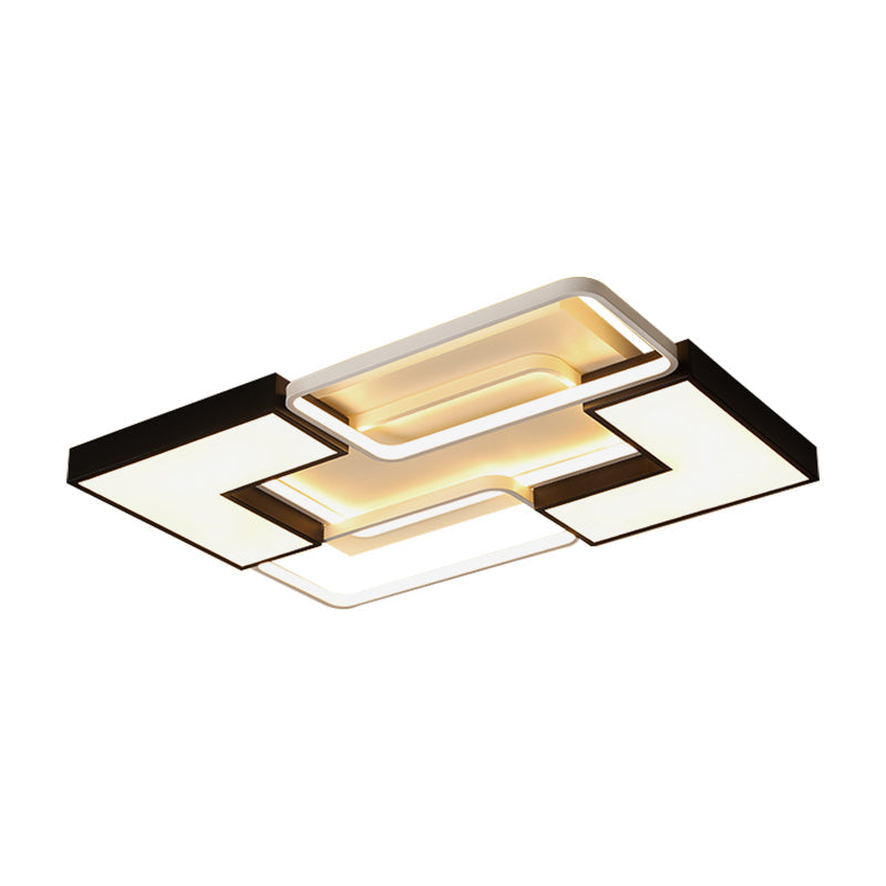 Modern Black Metal Led Ceiling Flush Light: Simple Square/Rectangular Fixture For Bedroom -