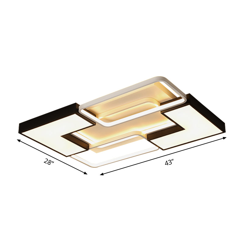 Modern Black Metal LED Ceiling Flush Light: Simple Square/Rectangular Fixture for Bedroom - 20.5"/27"/31.5" Wide