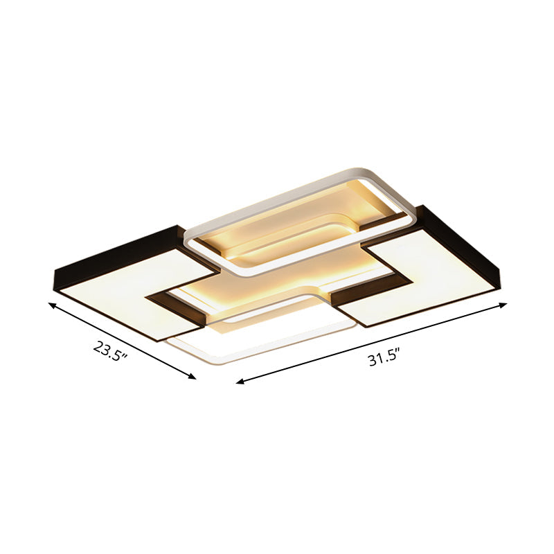 Modern Black Metal LED Ceiling Flush Light: Simple Square/Rectangular Fixture for Bedroom - 20.5"/27"/31.5" Wide