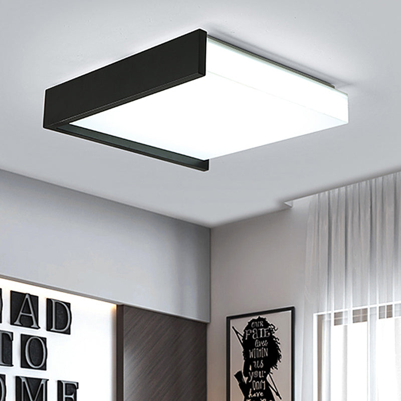 Contemporary Black Square Flush Light with Acrylic Shade - LED Bedroom Ceiling Fixture (16"/19.5" Wide)