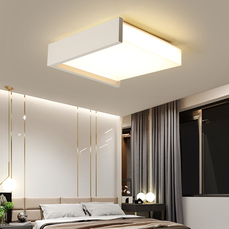 Modern Square LED Ceiling Light with Acrylic Shade - White Bedroom Flush Mount