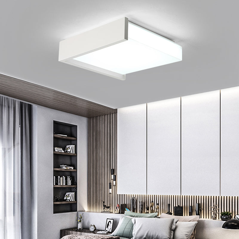 Modern Square LED Ceiling Light with Acrylic Shade - White Bedroom Flush Mount