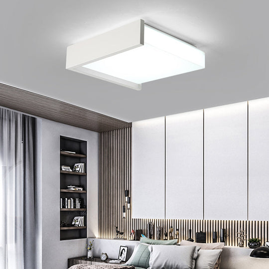 Modern Square LED Ceiling Light with Acrylic Shade - White Bedroom Flush Mount