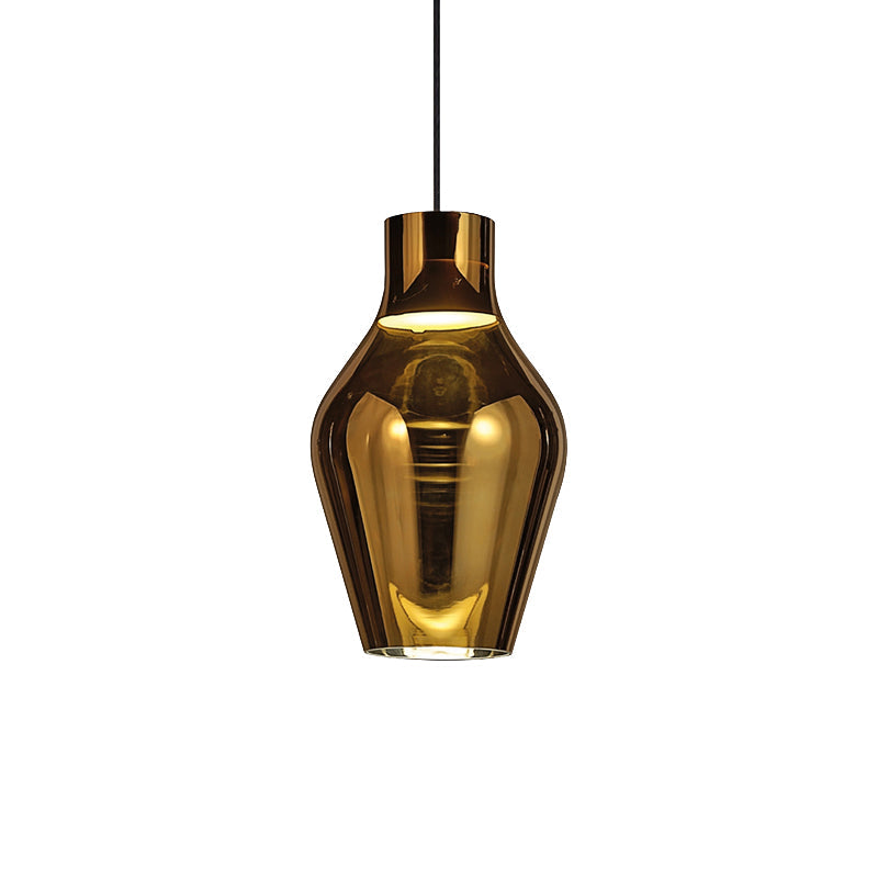 Modern Gold/Smoke Glass Urn Pendant Lamp - Led Hanging Light With 1 In White/Warm 6.5/8.5 Wide