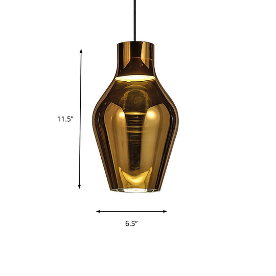 Urn Pendant Lamp - Gold/Smoke Glass - 1 Light - Modern LED Hanging Light - White/Warm Light - 6.5"/8.5" Wide