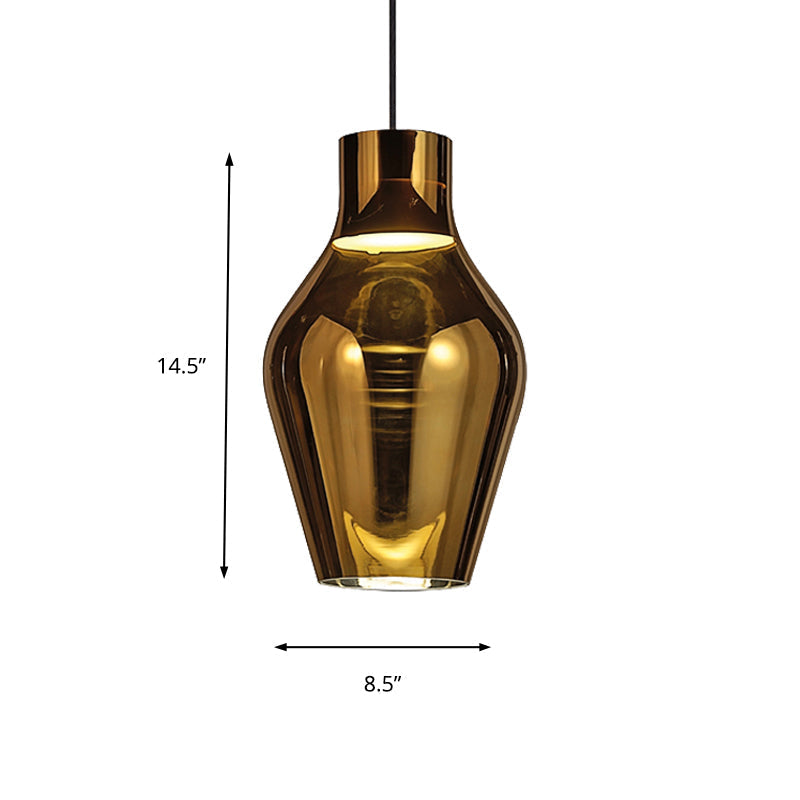 Urn Pendant Lamp - Gold/Smoke Glass - 1 Light - Modern LED Hanging Light - White/Warm Light - 6.5"/8.5" Wide