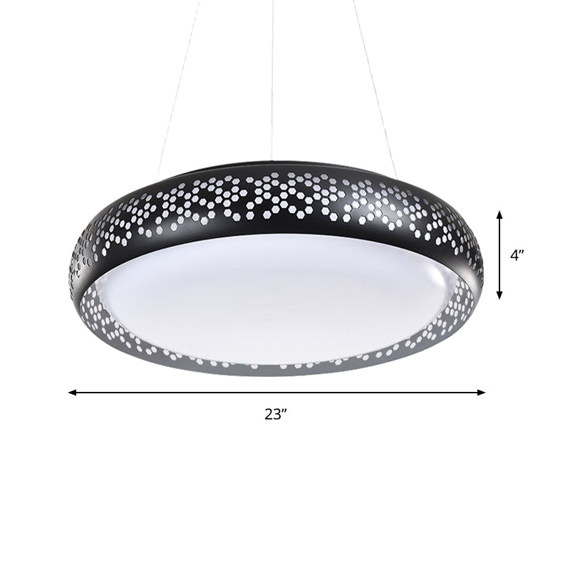Modern Black/White Drum Hanging Pendant Light, 1 Head Metal Fixture in Warm/White/Natural Light, 19"/23" Wide