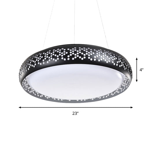 Modern Black/White Drum Hanging Pendant Light, 1 Head Metal Fixture in Warm/White/Natural Light, 19"/23" Wide