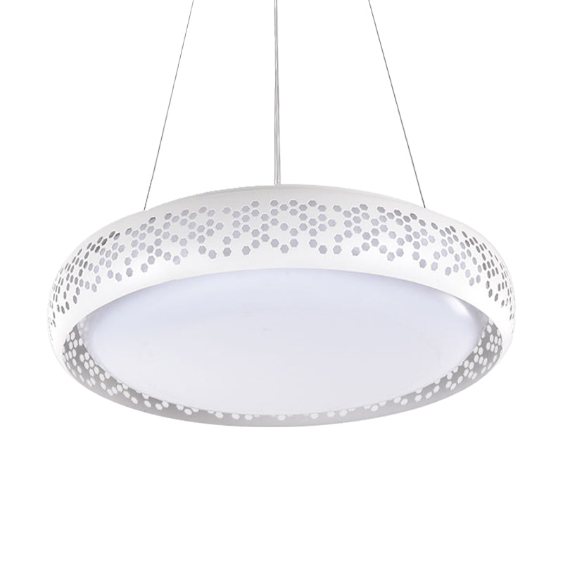 Modern Black/White Drum Hanging Pendant Light, 1 Head Metal Fixture in Warm/White/Natural Light, 19"/23" Wide