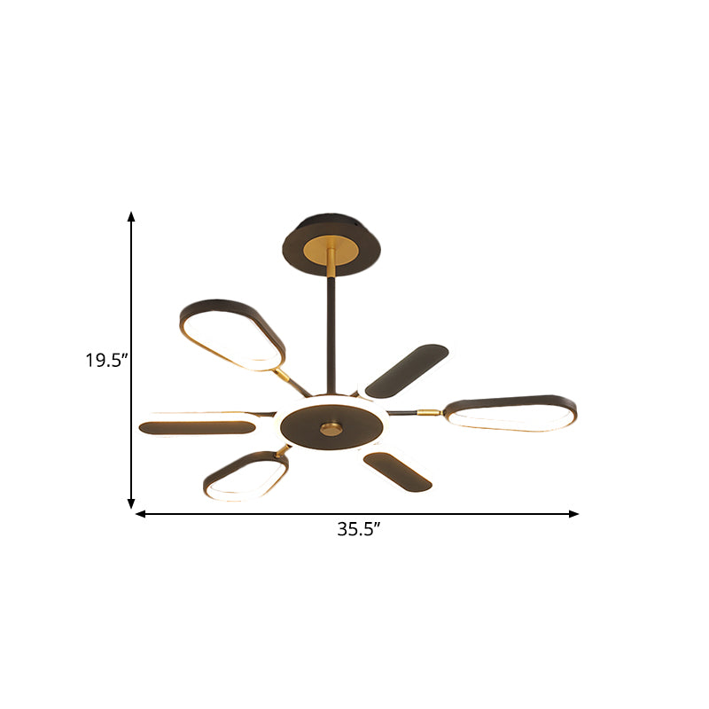 Minimalist Black Chandelier Lamp for Bedroom – 6/8 Bulbs, Ellipse Metallic Shade, Ceiling Light