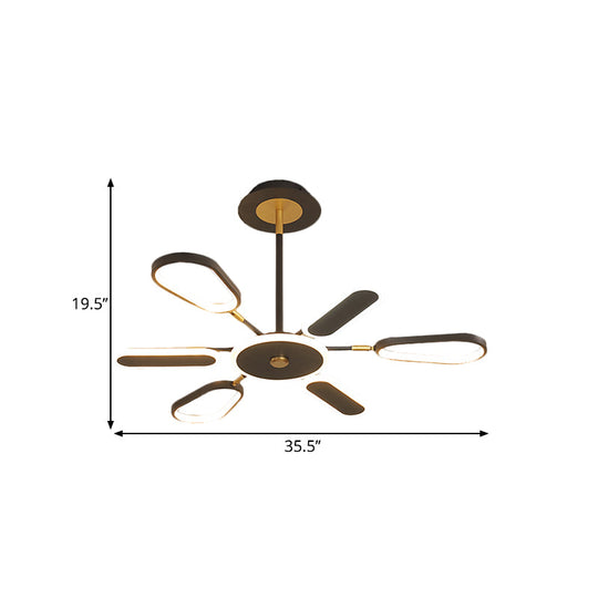 Minimalist Black Chandelier Lamp for Bedroom – 6/8 Bulbs, Ellipse Metallic Shade, Ceiling Light