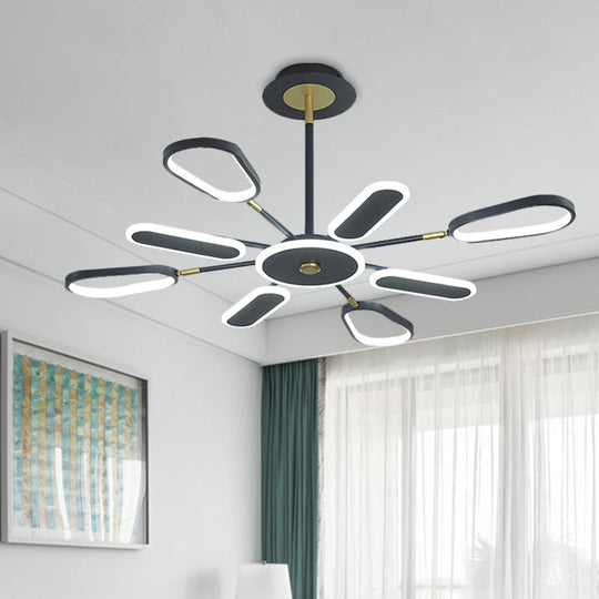 Minimalist Black Chandelier Lamp for Bedroom – 6/8 Bulbs, Ellipse Metallic Shade, Ceiling Light