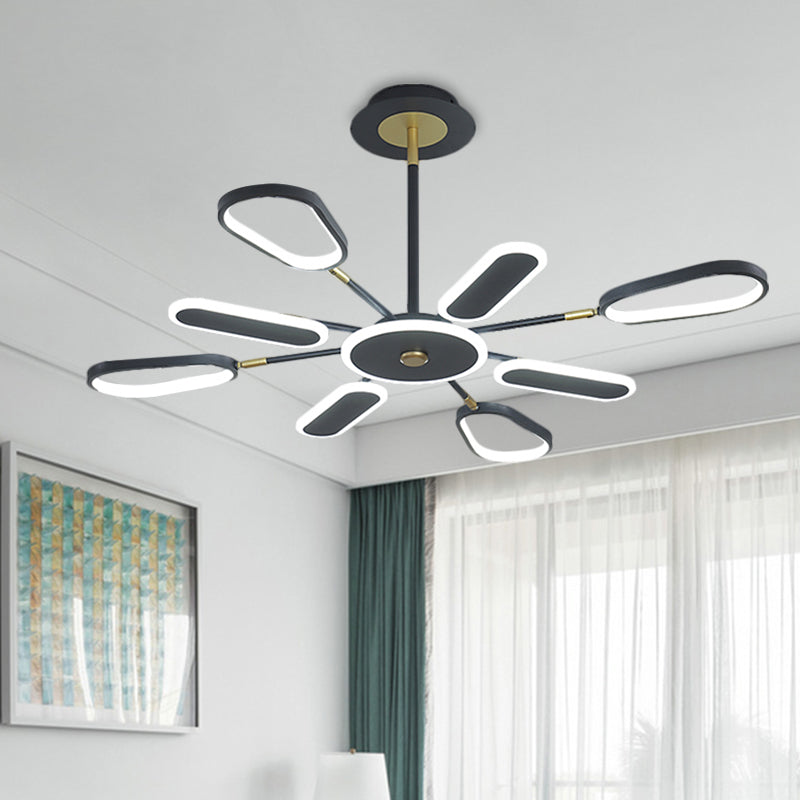 Minimalist Black Chandelier Ceiling Light With Ellipse Metallic Shade - 6/8 Bulb Bedroom Lamp