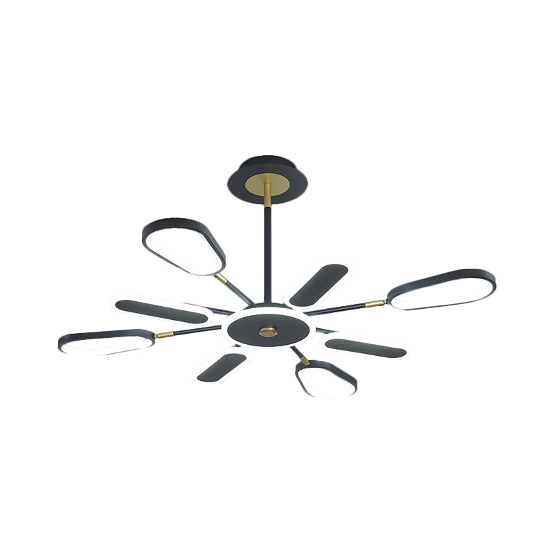 Minimalist Black Chandelier Lamp for Bedroom – 6/8 Bulbs, Ellipse Metallic Shade, Ceiling Light