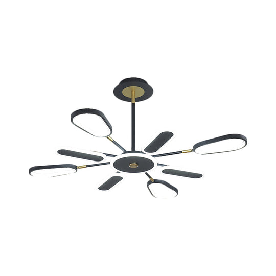 Minimalist Black Chandelier Lamp for Bedroom – 6/8 Bulbs, Ellipse Metallic Shade, Ceiling Light