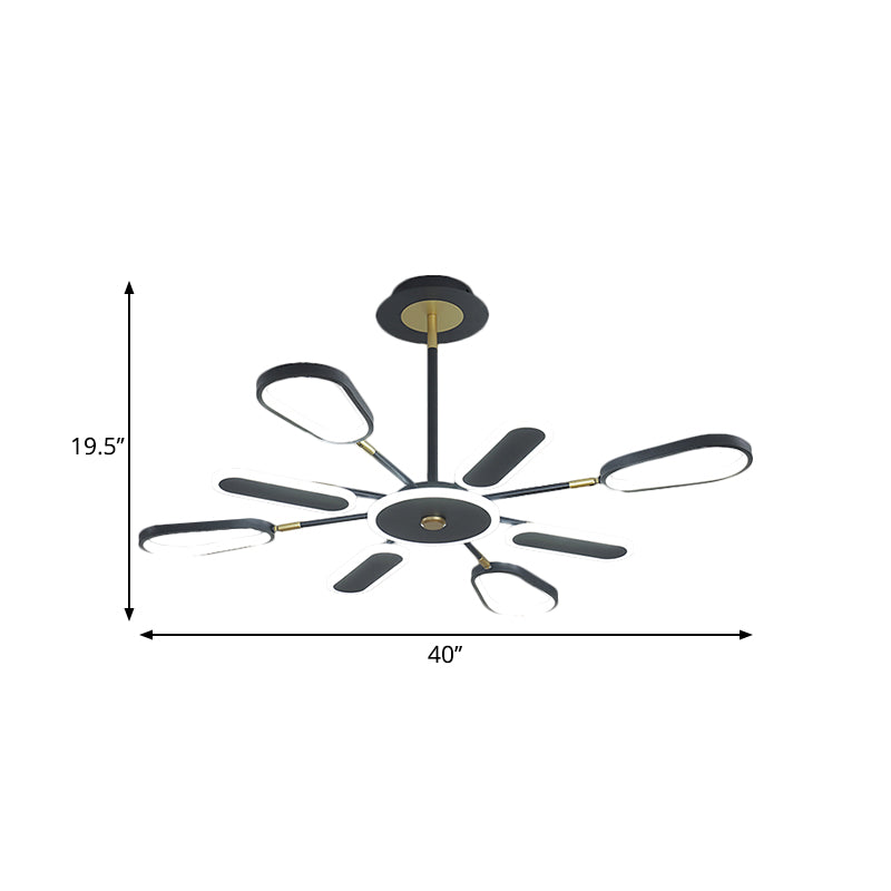 Minimalist Black Chandelier Lamp for Bedroom – 6/8 Bulbs, Ellipse Metallic Shade, Ceiling Light