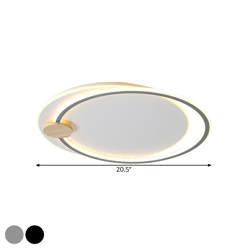 Modern Metal LED Circle Ceiling Lamp: Black/Grey Flush Mount Lighting in Warm/White Light, 16.5"/20.5" Width