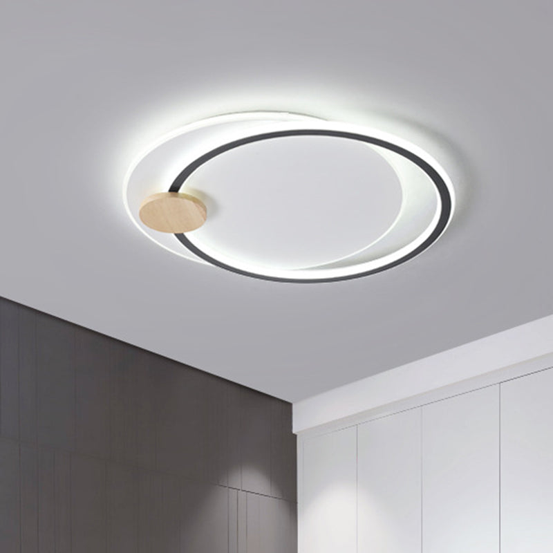 Modern Metal Led Circle Ceiling Lamp: Black/Grey Flush Mount Lighting In Warm/White Light 16.5/20.5
