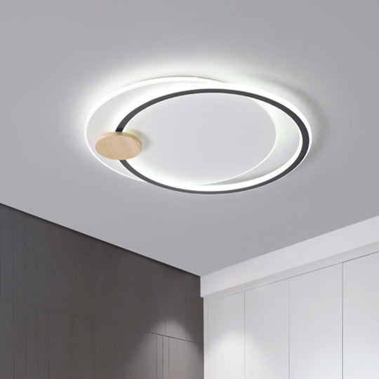 Modern Metal Led Circle Ceiling Lamp: Black/Grey Flush Mount Lighting In Warm/White Light 16.5/20.5