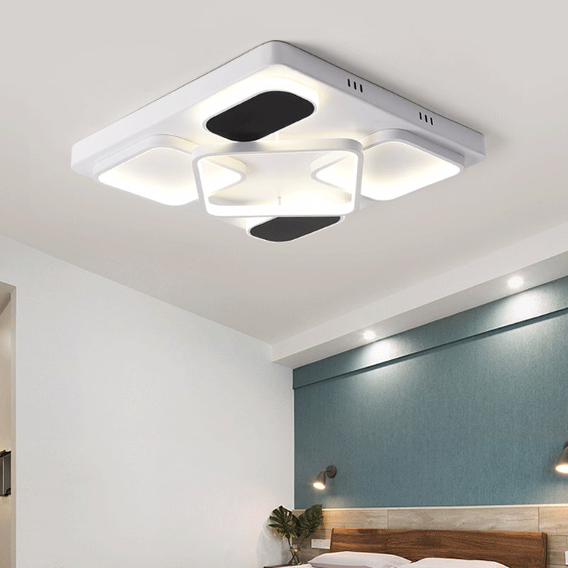 Modern Minimalist Square Flush Ceiling Light in Black – Acrylic Shade, LED, 21.5"/27.5" Width, Perfect for Bedroom