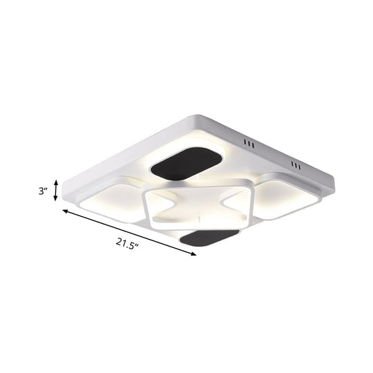 Modern Minimalist Square Flush Ceiling Light in Black – Acrylic Shade, LED, 21.5"/27.5" Width, Perfect for Bedroom