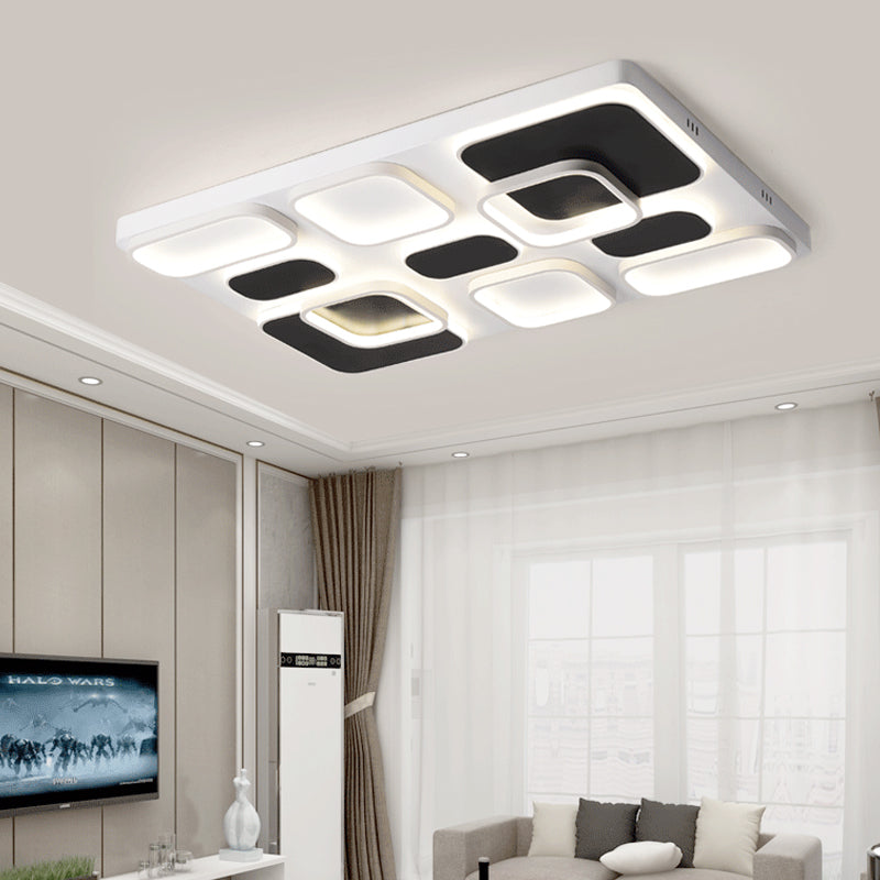 Modern Minimalist Square Flush Ceiling Light In Black Acrylic Shade Led 21.5/27.5 Width Perfect For