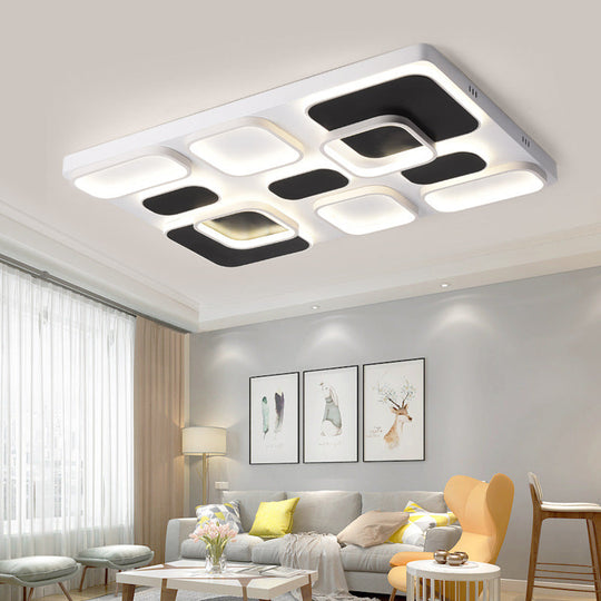 Modern Minimalist Square Flush Ceiling Light in Black – Acrylic Shade, LED, 21.5"/27.5" Width, Perfect for Bedroom