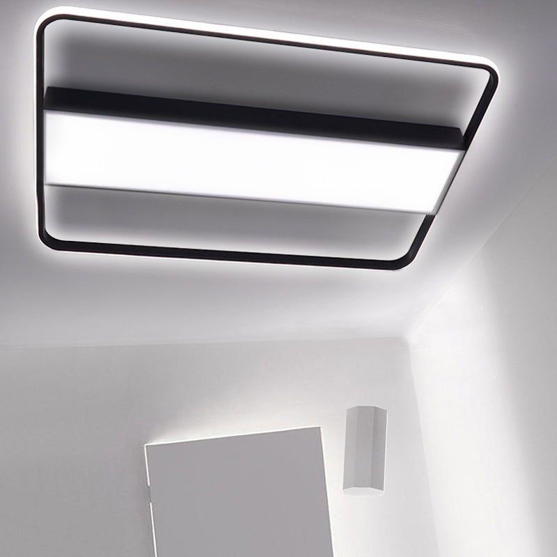 Nordic LED Rectangular Ceiling Light with Acrylic Shade - White/Black Flush Mount for Bedroom (29.5"/36"/41" Wide)