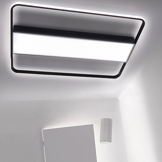 Nordic LED Rectangular Ceiling Light with Acrylic Shade - White/Black Flush Mount for Bedroom (29.5"/36"/41" Wide)