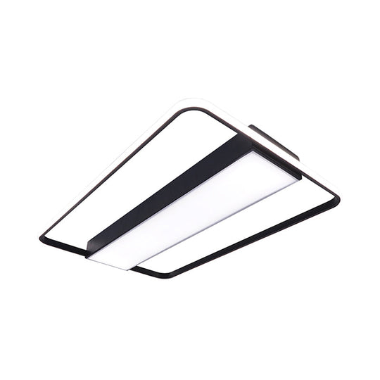 Nordic LED Rectangular Ceiling Light with Acrylic Shade - White/Black Flush Mount for Bedroom (29.5"/36"/41" Wide)