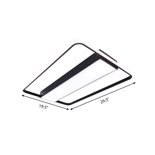 Nordic LED Rectangular Ceiling Light with Acrylic Shade - White/Black Flush Mount for Bedroom (29.5"/36"/41" Wide)